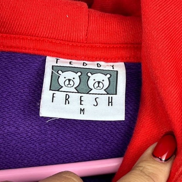 Teddy Fresh Colorblock Multi color 100% cotton Hoodie size medium - Picture 6 of 7